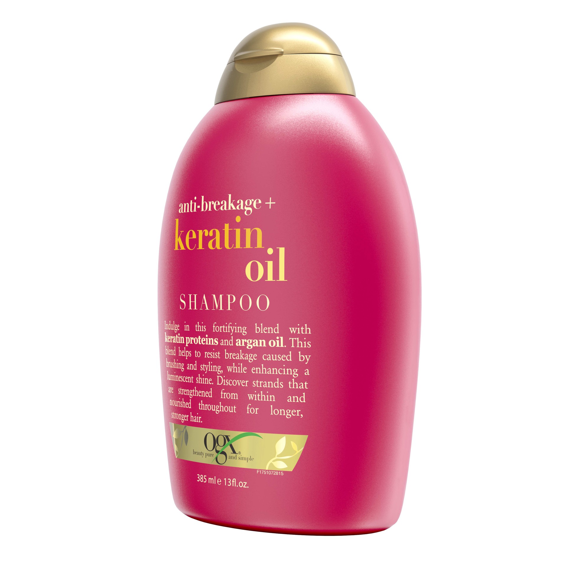 slide 5 of 9, OGX Anti-Breakage + Keratin Oil Fortifying Anti-Frizz Shampoo for Damaged Hair & Split Ends, with Keratin Proteins & Argan Oil, Paraben-Free, Sulfate-Free Surfactants, 13 fl oz