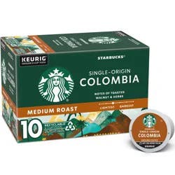 Starbucks K-Cup Coffee Pods, Medium Roast Hot or Iced Coffee, Single-Origin Colombia, 10 Keurig Pods 