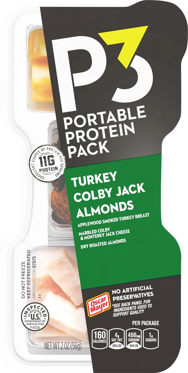 slide 6 of 9, P3 Portable Protein Pack Turkey, Almonds, Colby Jack Cheese, 2 oz Tray, 2 oz
