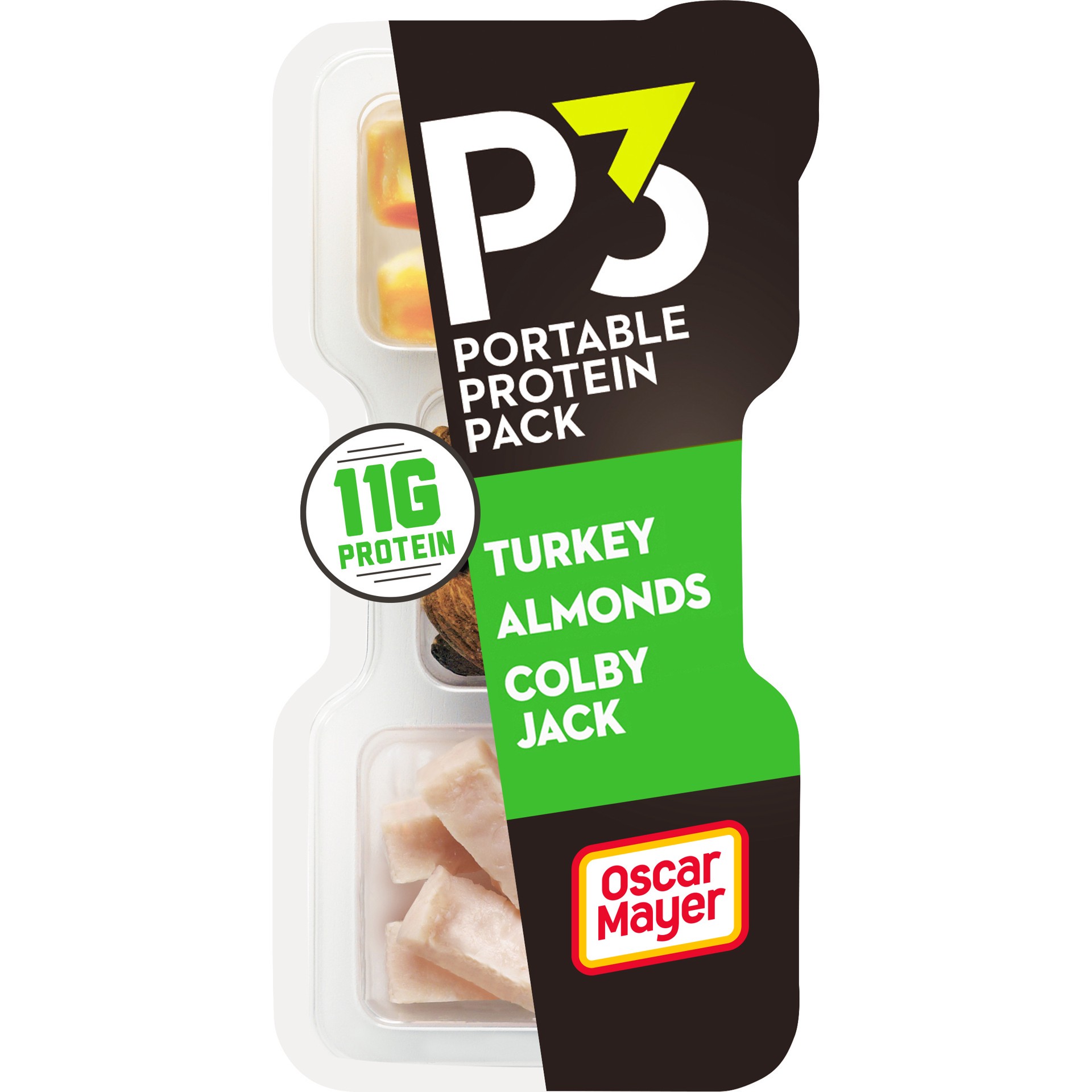 slide 1 of 14, P3 Portable Protein Snack Pack with Turkey, Almonds & Colby Jack Cheese Tray, 2 oz