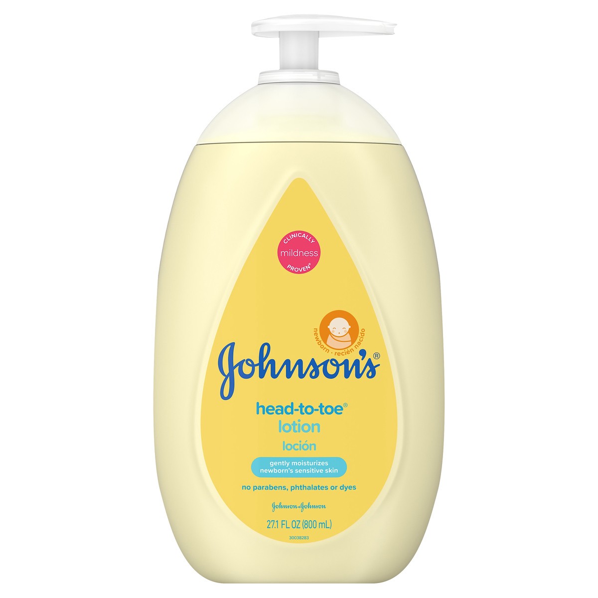 slide 1 of 7, Johnson's Head-to-Toe Moisturizing Baby Body Lotion for Sensitive Skin, Hypoallergenic and Paraben-, Phthalate- and Dye-Free Baby Skin Care, 27.1 fl. oz, 27.10 fl oz