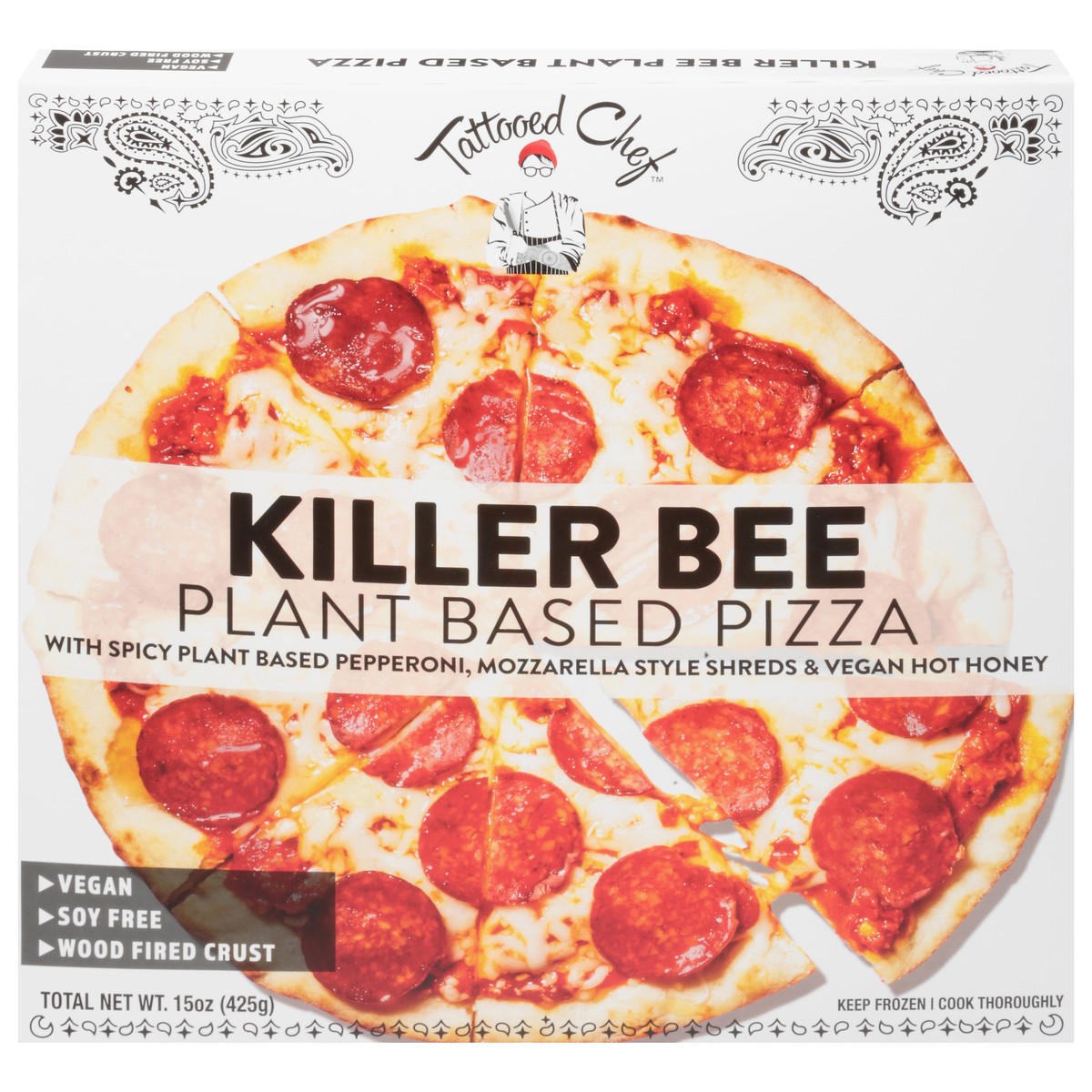 slide 1 of 9, Tattooed Chef Wood Fire Crust Plant Based Killer Bee Pizza 15 oz, 15 oz