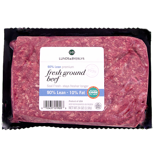 slide 1 of 1, L&B Fresh 90% Lean Premium Ground Beef Seal Fresh Package, 24 oz