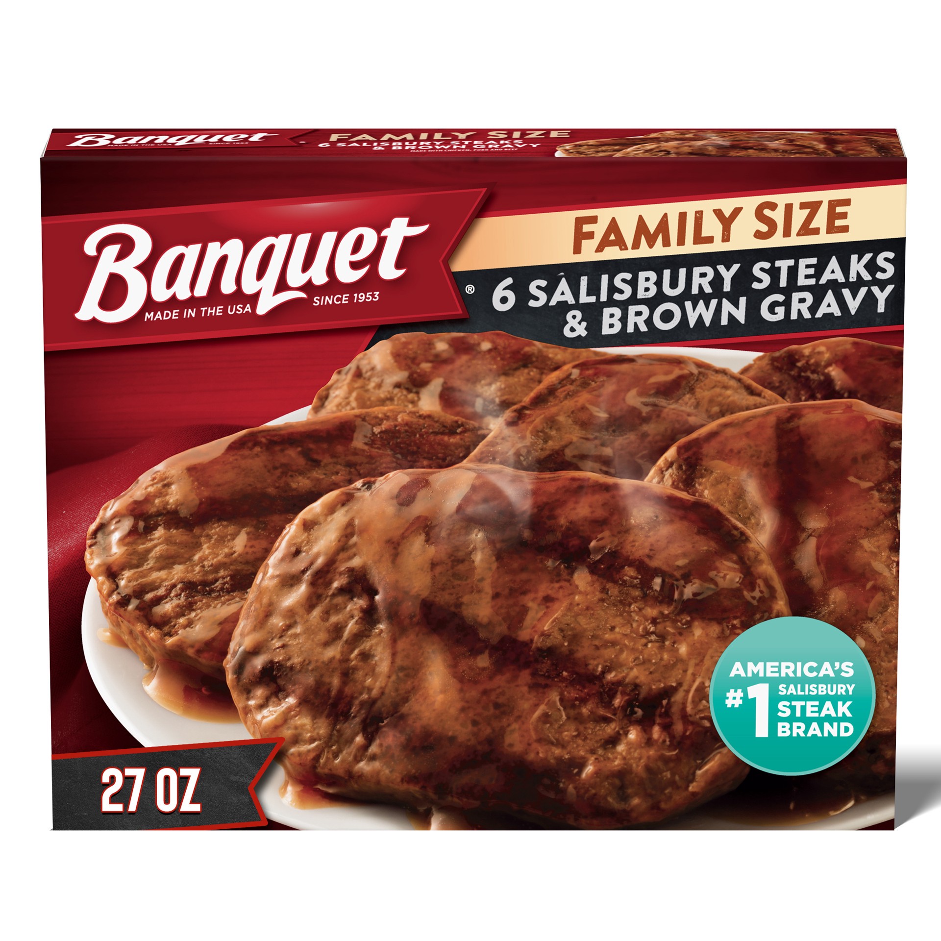 slide 1 of 6, Banquet Frozen Family Size Salisbury Steak - 27oz, 27 oz