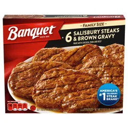 Banquet Family Size Salisbury Steaks and Brown Gravy, Frozen Meal, 27 OZ