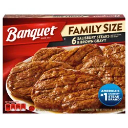 Banquet Family Size Salisbury Steaks and Brown Gravy, Frozen Meal, 27 OZ