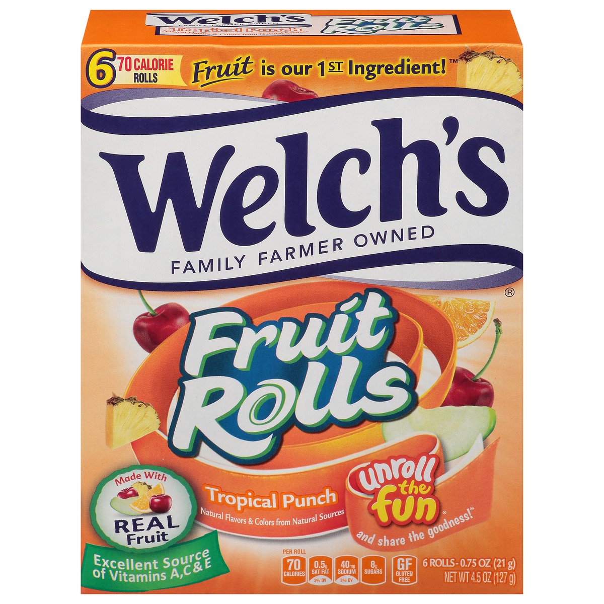 slide 1 of 15, Welch's Tropical Punch Fruit Rolls 6 - 0.75 oz Rolls, 6 ct