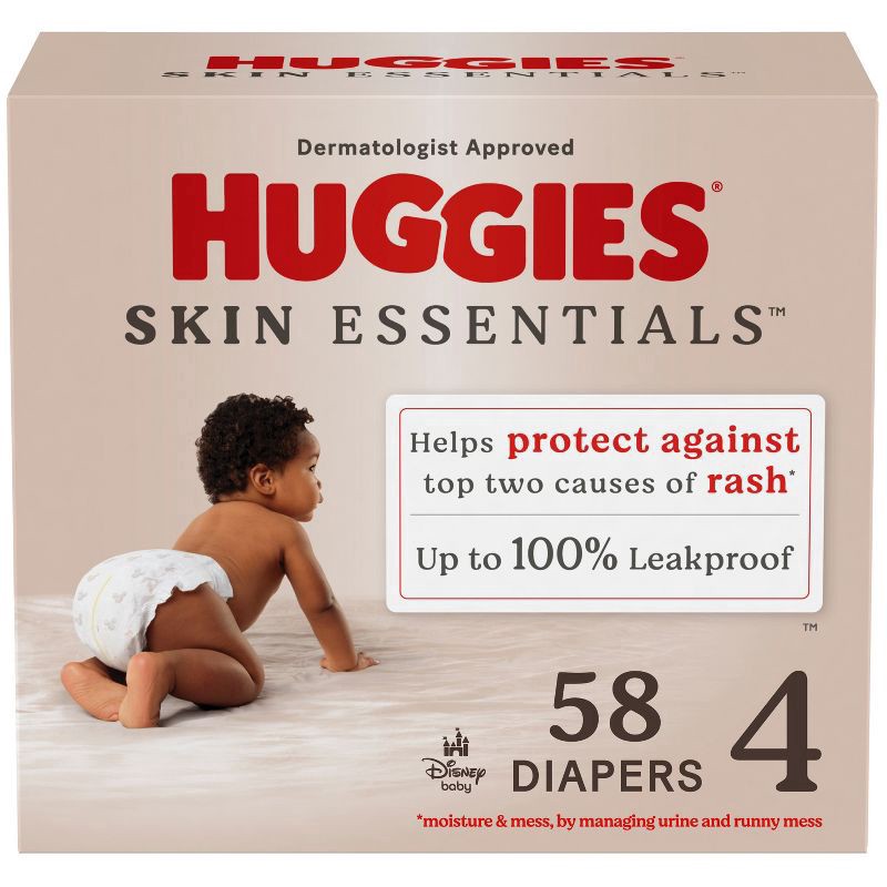 slide 1 of 12, Huggies Skin Essentials Baby Diapers, Size 4 (22-37 lbs), 58 Ct, 58 ct