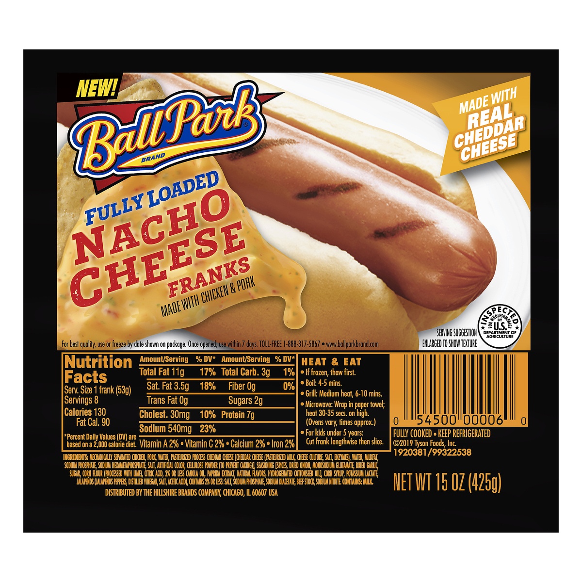 slide 1 of 1, Ball Park Fully Loaded Nacho Cheese Franks, 15 oz