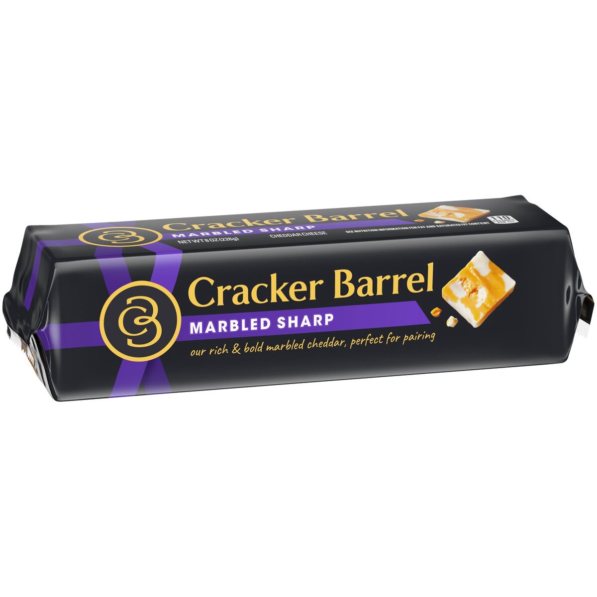 slide 4 of 8, Cracker Barrel Marbled Sharp Cheddar Cheese, 8 oz Block, 8 oz