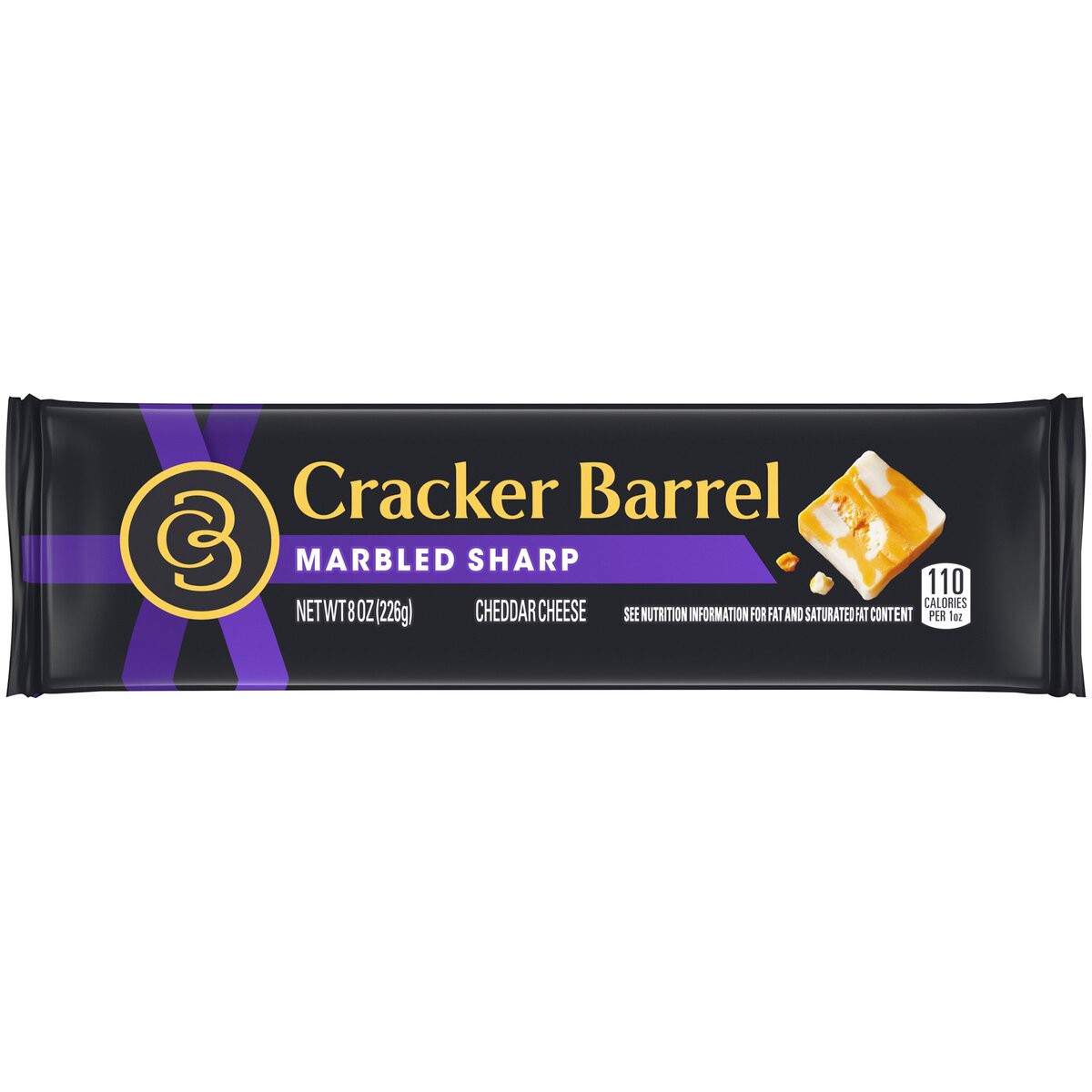 slide 2 of 8, Cracker Barrel Marbled Sharp Cheddar Cheese, 8 oz Block, 8 oz