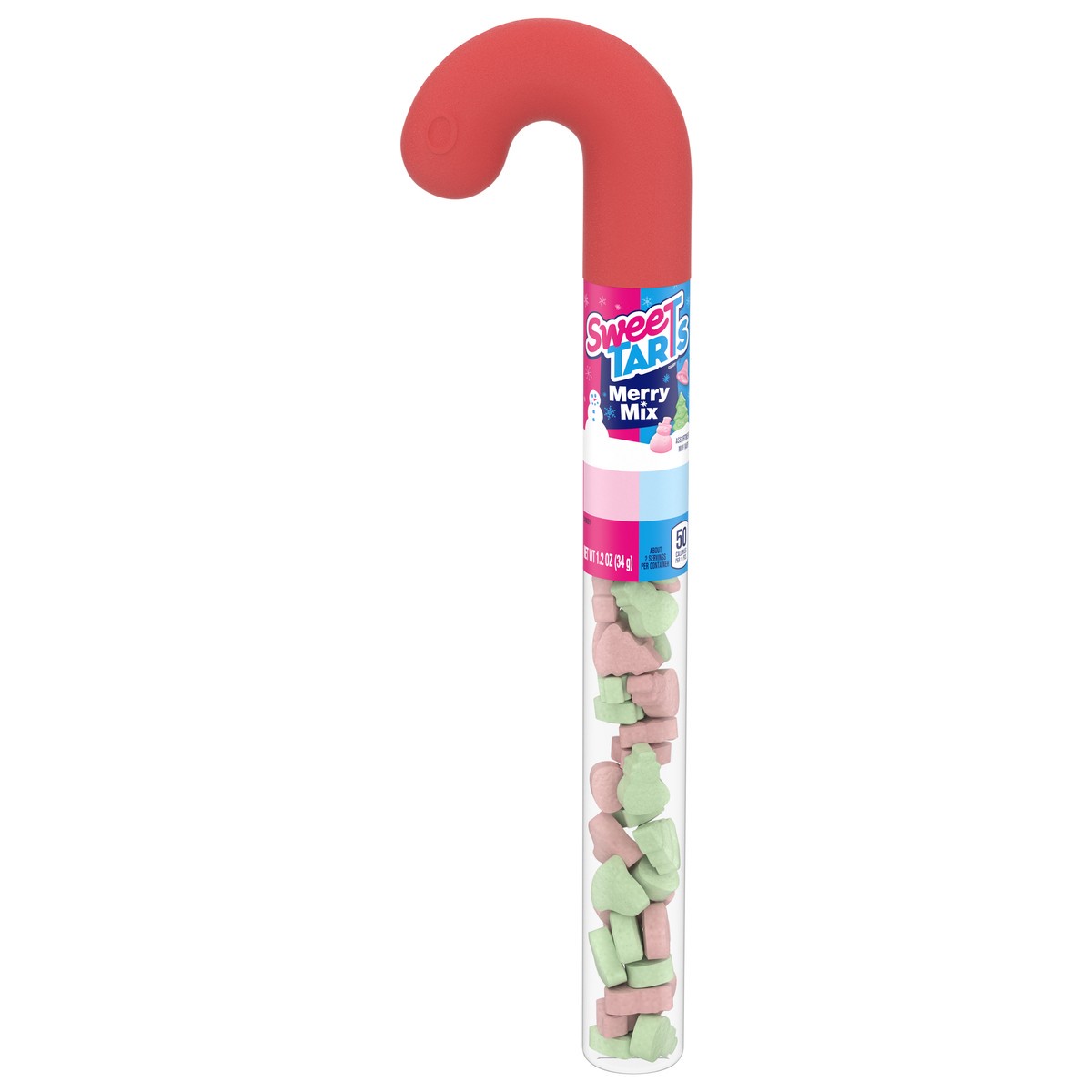 slide 1 of 8, SweeTARTS Novelty Merry Mix Filled Cane 06213 157726 Holiday 1.2 oz, 1.2 oz