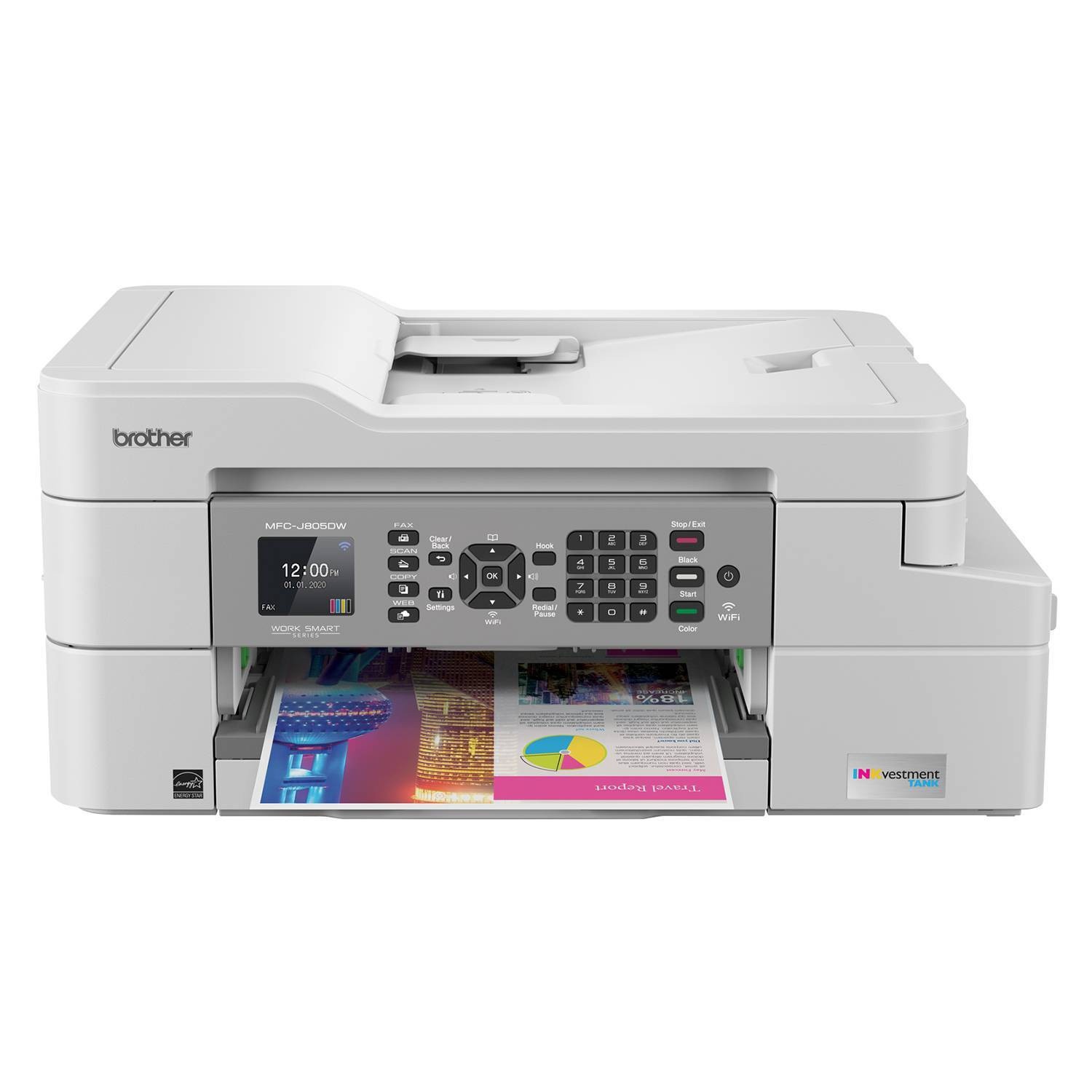 slide 1 of 5, Brother Inkvestment Tank Wireless Color Inkjet All-In-One Printer, Copier, Scanner, Fax, Mfc-J805Dw, 1 ct