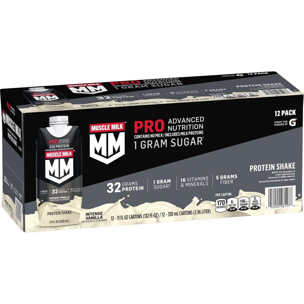 slide 4 of 6, Muscle Milk Pro Series Protein Shake Intense Vanilla, 12 ct; 11 fl oz