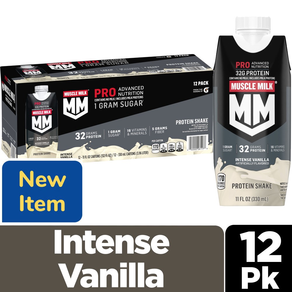 slide 1 of 6, Muscle Milk Pro Series Protein Shake Intense Vanilla, 12 ct; 11 fl oz