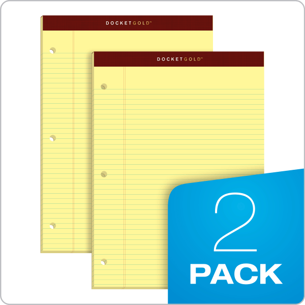 slide 3 of 3, TOPS Double Docket Writing Pads, Narrow Ruled, Canary, 2 ct