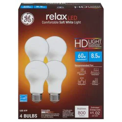 GE Dimmable 8.5 Watts A19 Relax LED Bulbs 4 ea