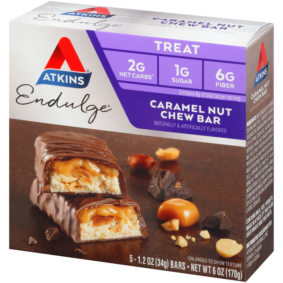 slide 4 of 8, Atkins Endulge Caramel Nut Chew Treat Bars, 5 ct