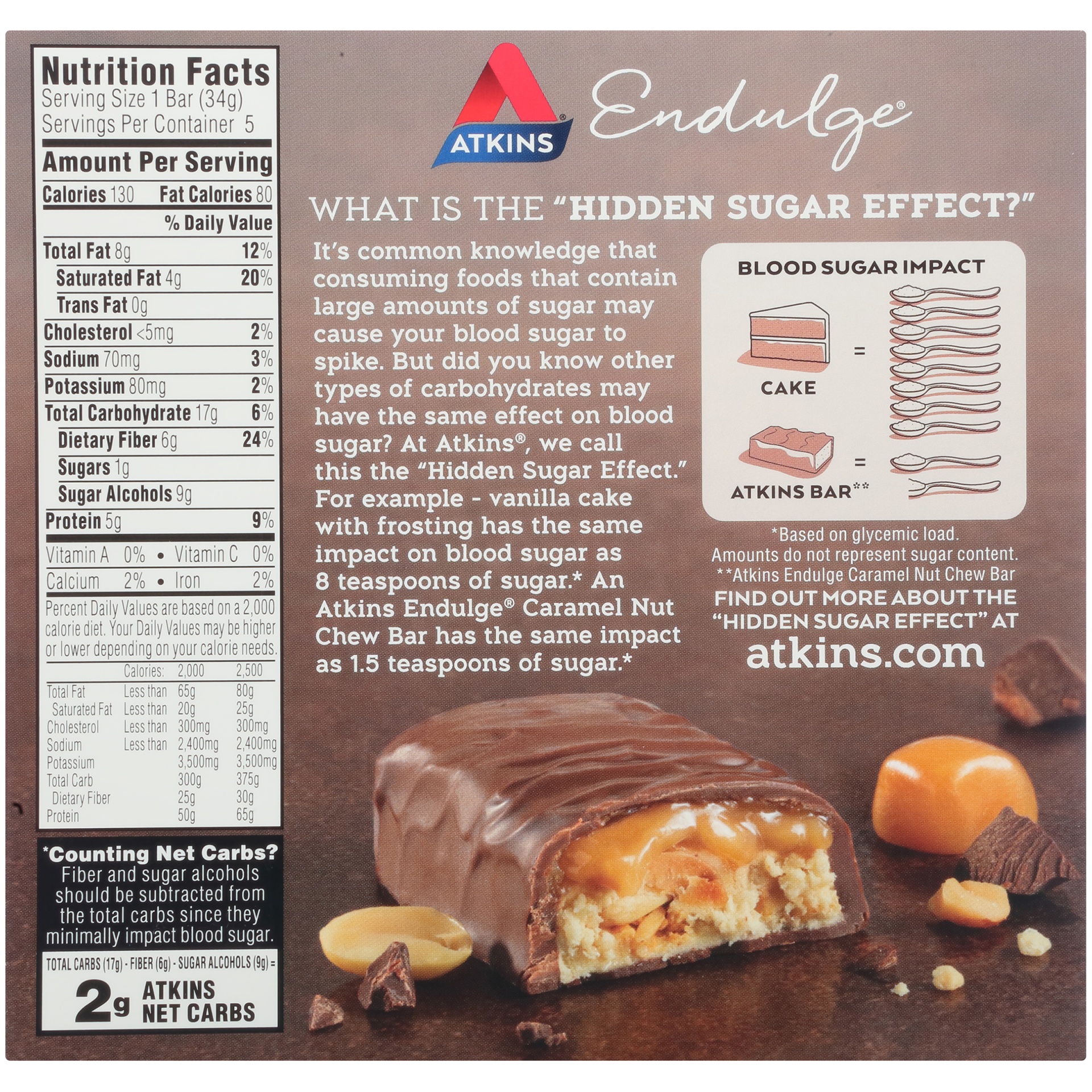 slide 5 of 8, Atkins Endulge Caramel Nut Chew Treat Bars, 5 ct