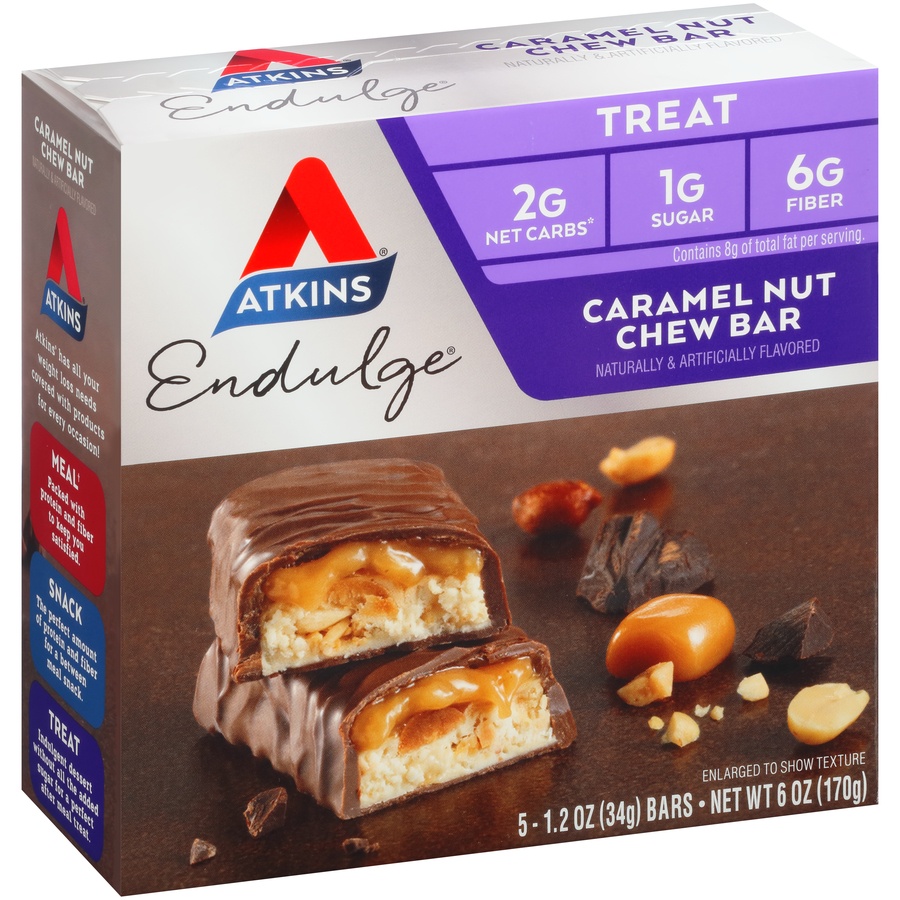 slide 7 of 8, Atkins Endulge Caramel Nut Chew Treat Bars, 5 ct
