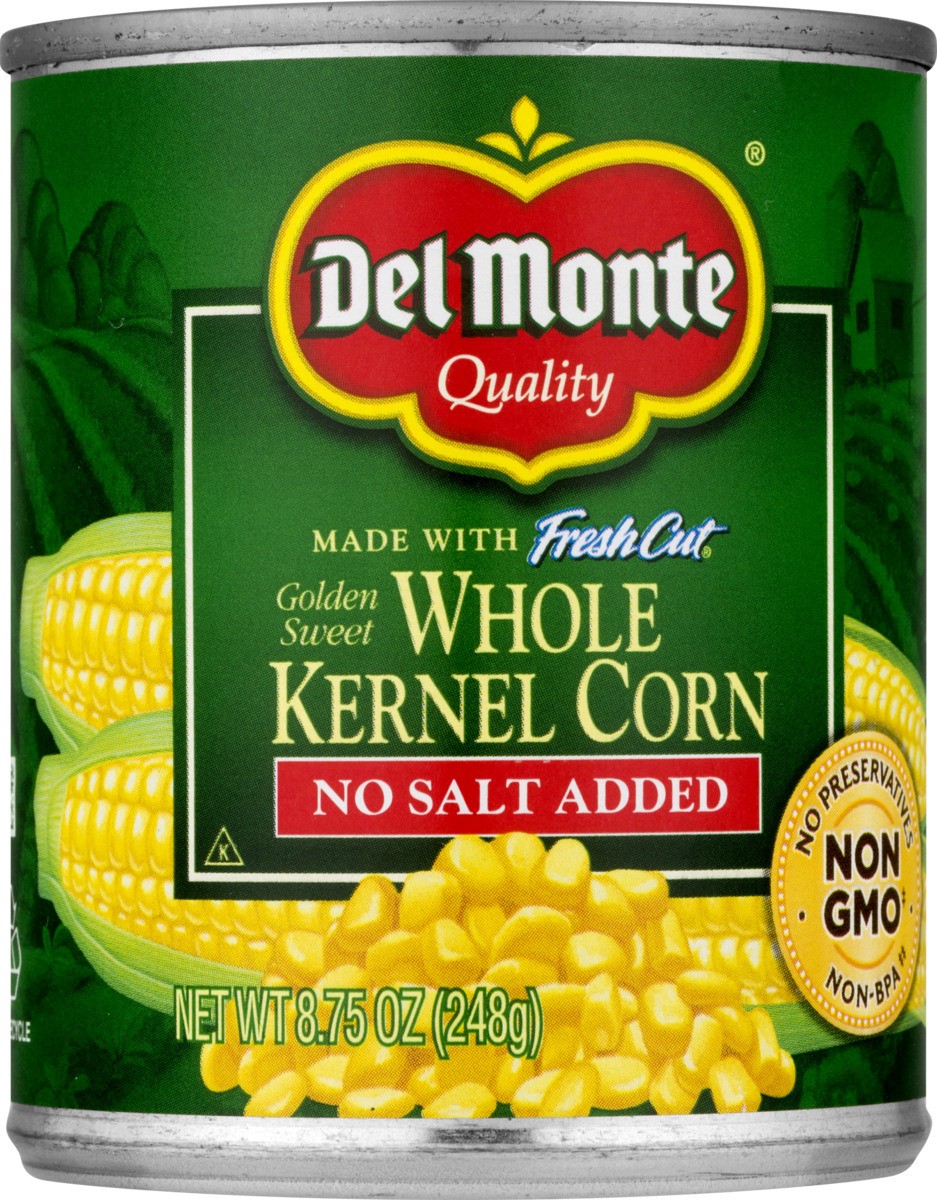 slide 11 of 11, Del Monte No Salt Added Golden Sweet Whole Kernel Corn 8.75 oz Can, 