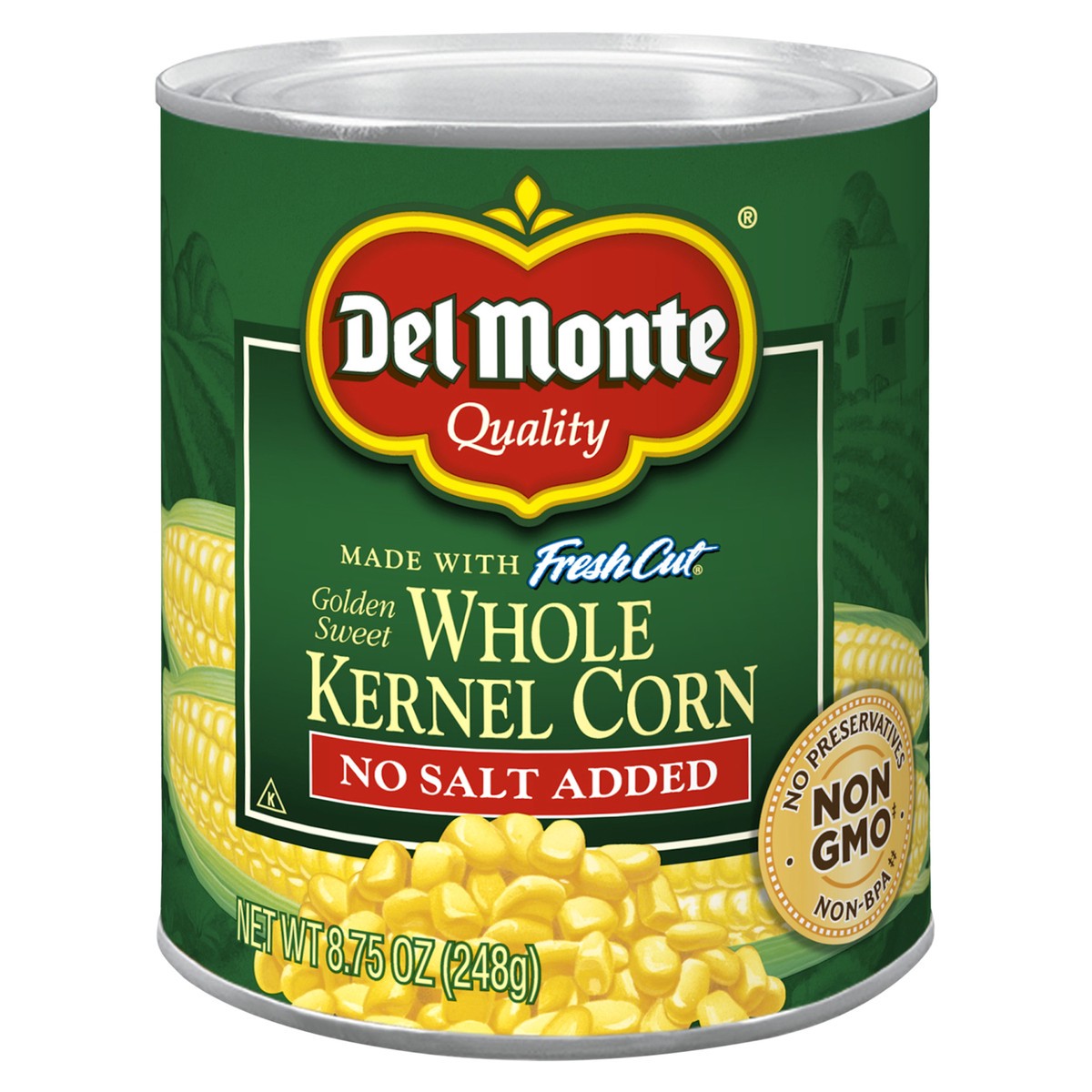 slide 1 of 11, Del Monte No Salt Added Golden Sweet Whole Kernel Corn 8.75 oz Can, 