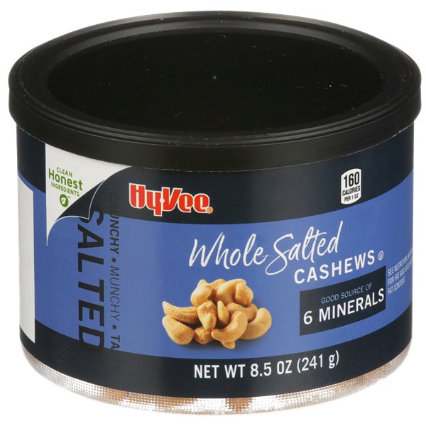 slide 1 of 1, Hy-vee Salted Whole Cashews, 8.5 oz