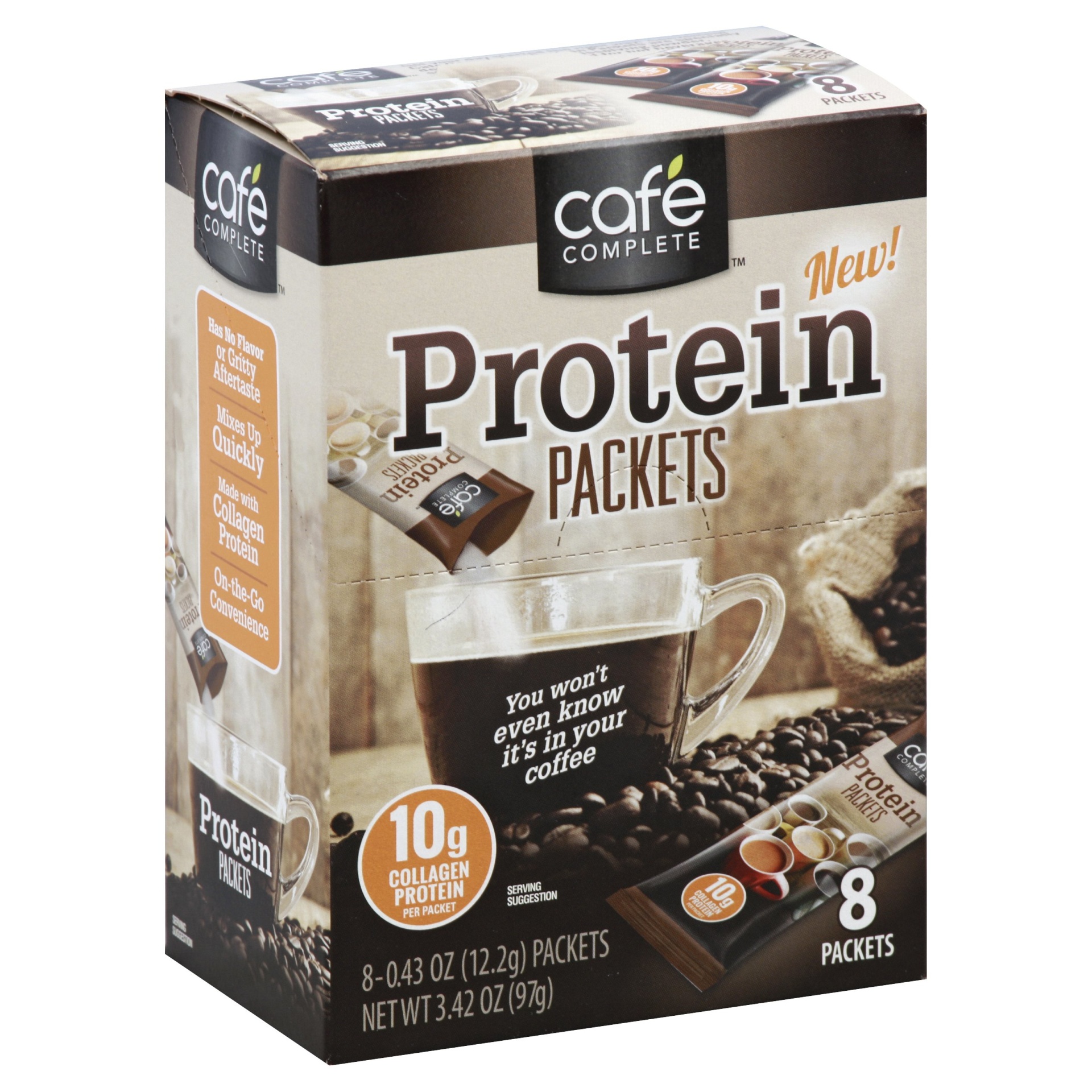 slide 1 of 2, Café Complete Protein Coffee & Beverage Additive Packets, 8 ct