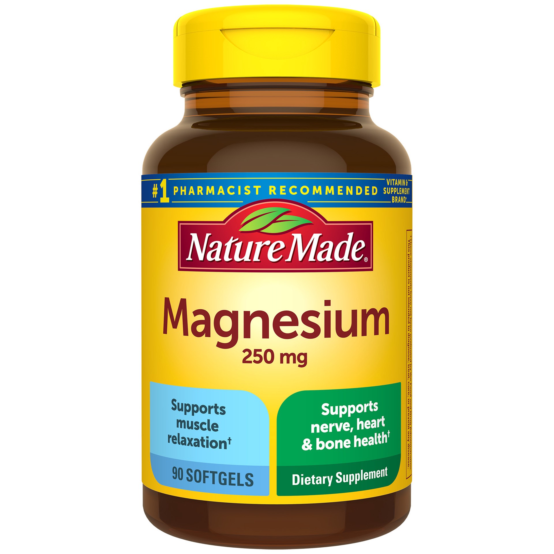 slide 1 of 7, Nature Made Magnesium 250 mg, Magnesium Supplement for Muscle, Heart, Bone and Nerve Support, 90 Softgels, 90 Day Supply, 90 ct