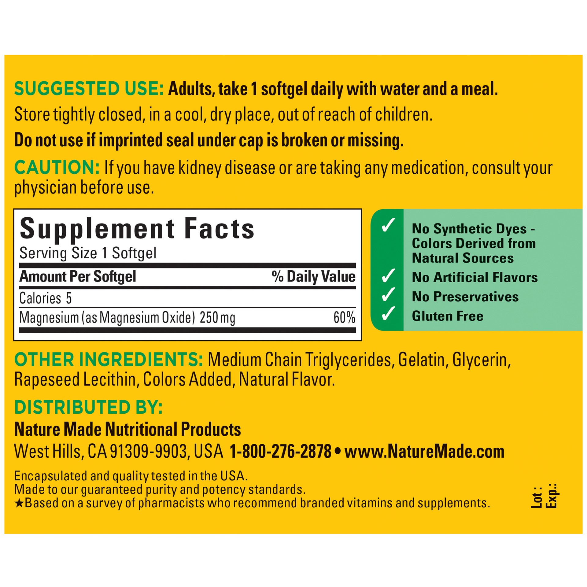 slide 3 of 7, Nature Made Magnesium 250 mg, Magnesium Supplement for Muscle, Heart, Bone and Nerve Support, 90 Softgels, 90 Day Supply, 90 ct