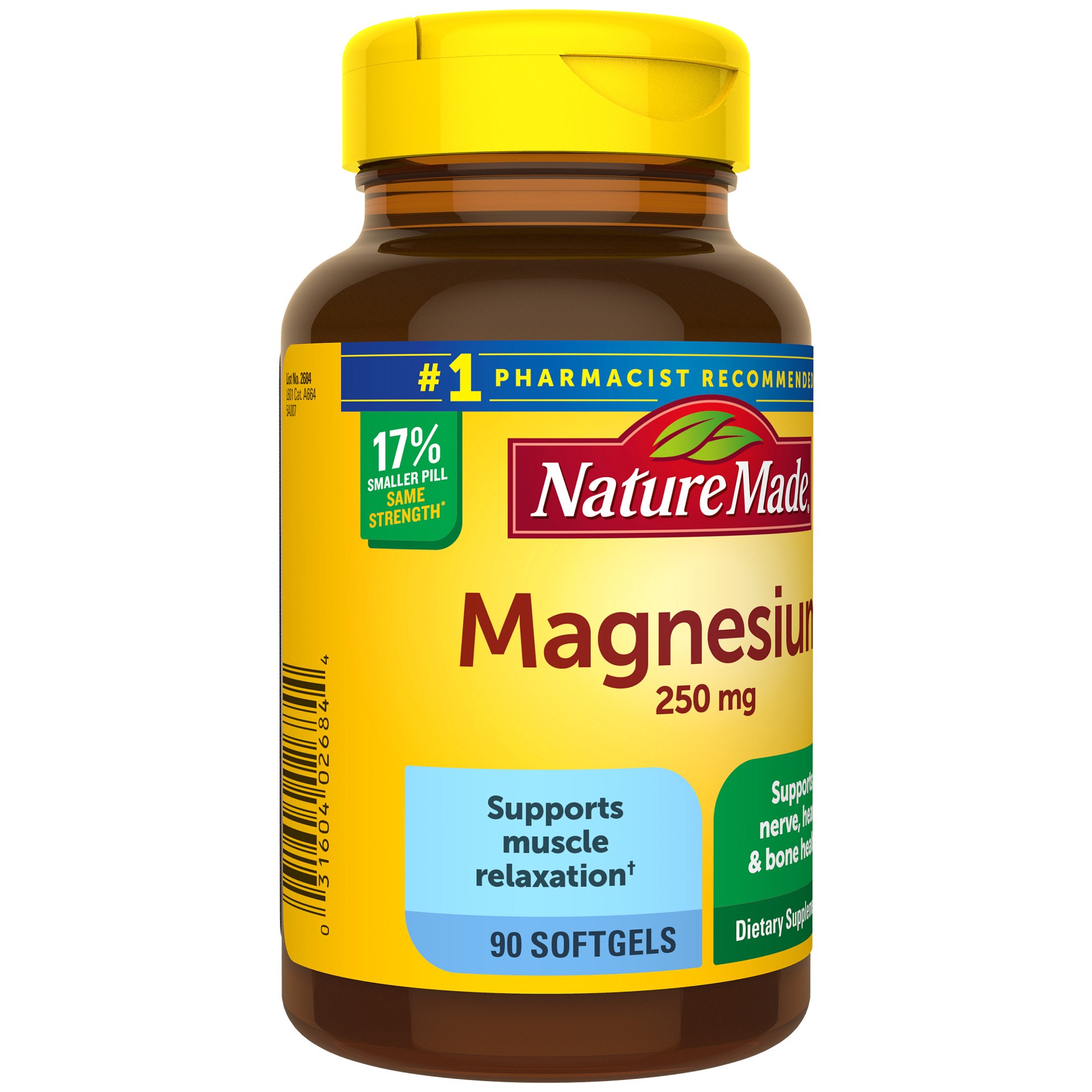 slide 4 of 7, Nature Made Magnesium 250 mg, Magnesium Supplement for Muscle, Heart, Bone and Nerve Support, 90 Softgels, 90 Day Supply, 90 ct