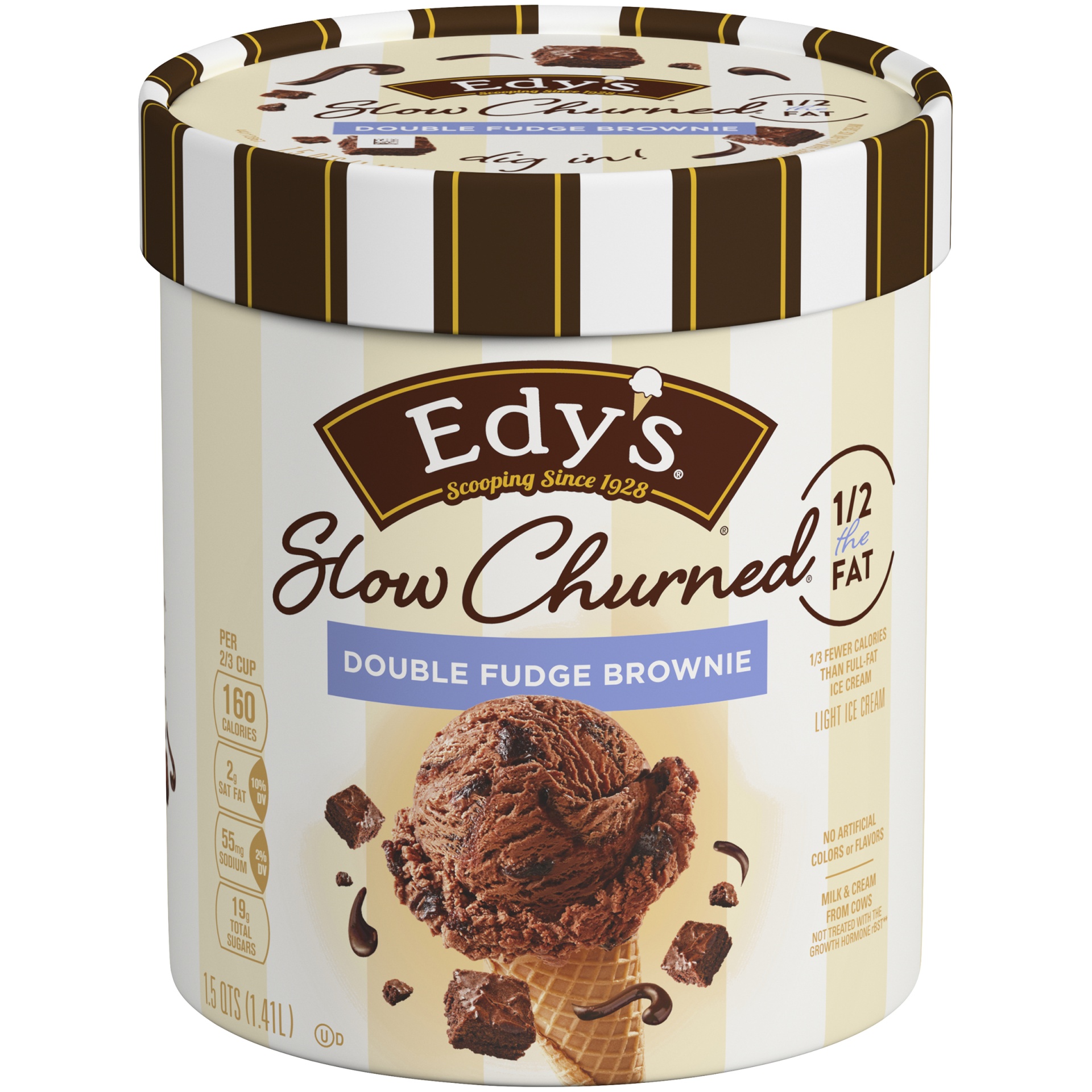 slide 1 of 8, Edy's/Dreyer'S Slow Churned Double Fudge Brownie Light Ice Cream, 1.5 Qt, 48 oz