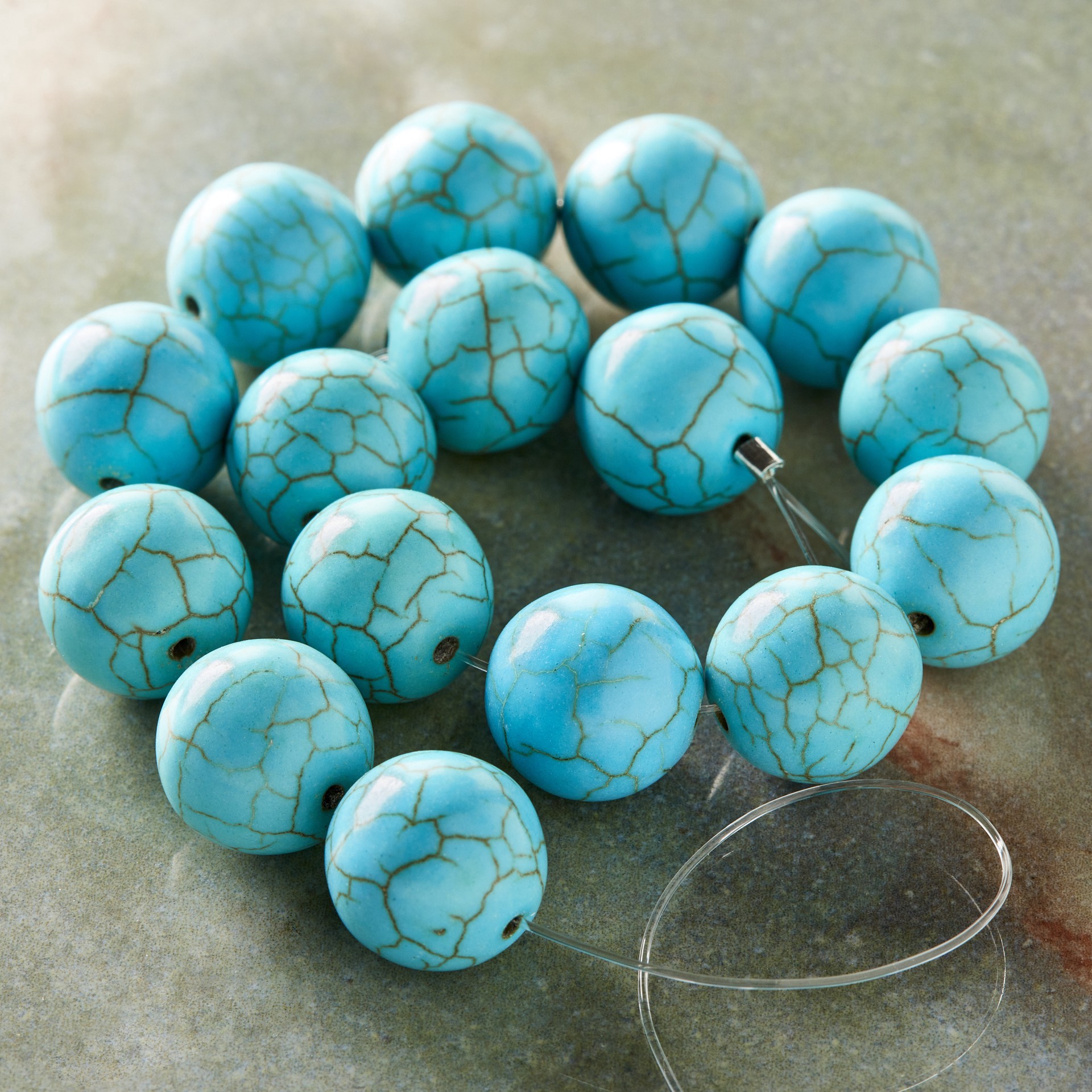 slide 2 of 3, Turquoise Dyed Reconstituted Howlite Round Beads, 12mm By Bead Landing, 12mm