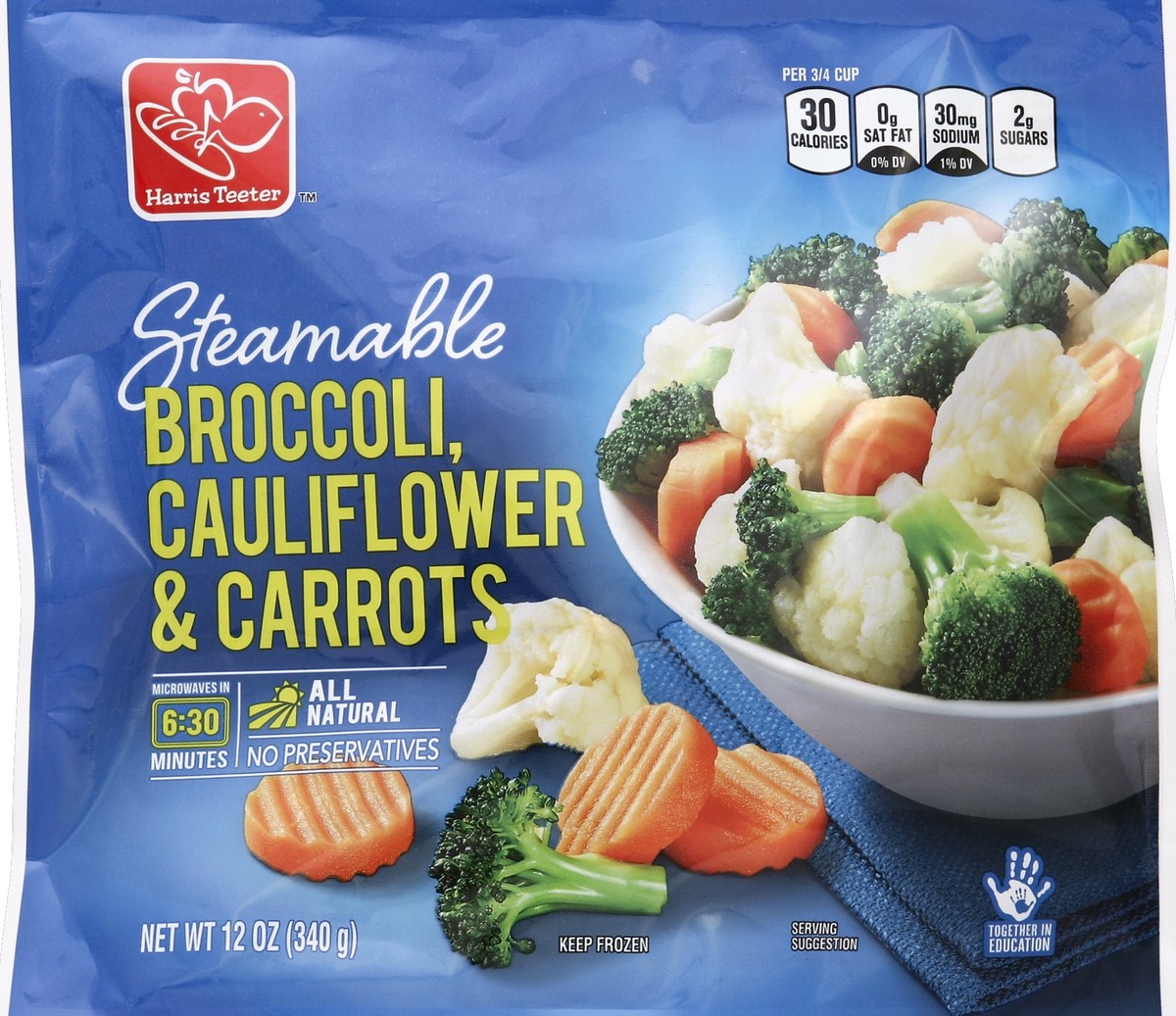 slide 2 of 3, Harris Teeter Steamable Broccoli, Cauliflower & Carrots, 12 oz