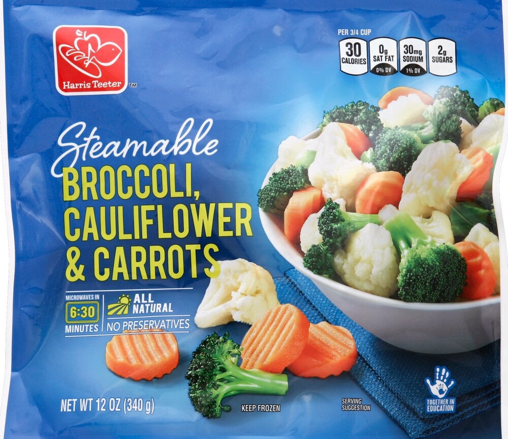 slide 1 of 3, Harris Teeter Steamable Broccoli, Cauliflower & Carrots, 12 oz