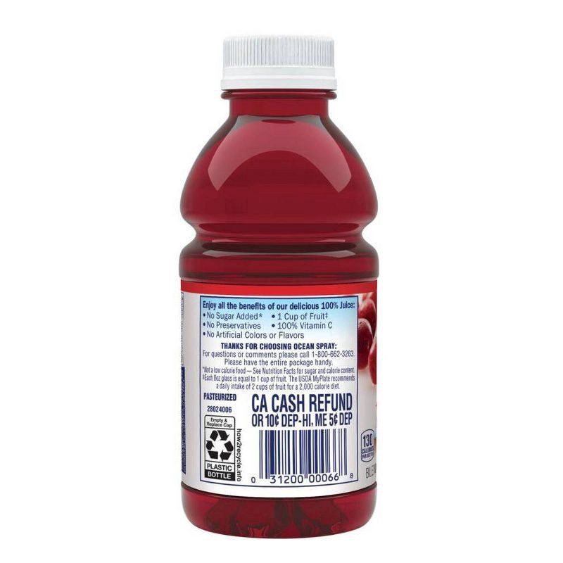 slide 3 of 3, Ocean Spray 100% Juice Cranberry Juice Blend, 10 Fl Oz Bottles, 6 Count, 60 fl oz