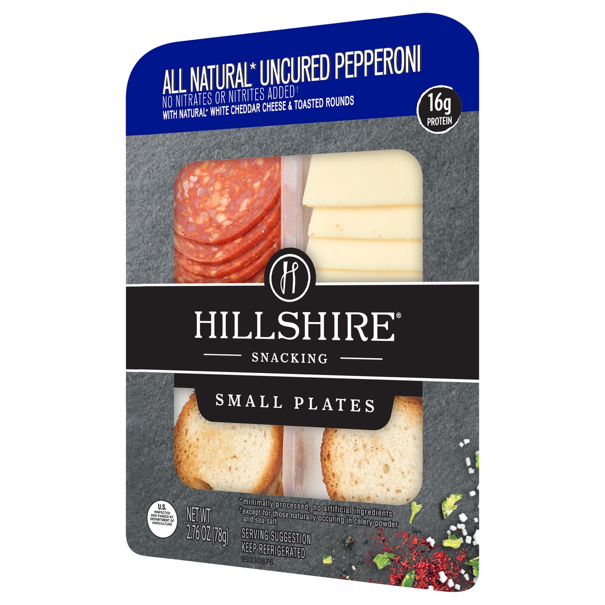 slide 5 of 5, Hillshire Snacking Small Plates, All Natural* Uncured Pepperoni Deli Lunch Meat with Natural* White Cheddar Cheese, 2.76 oz, 2.76 oz