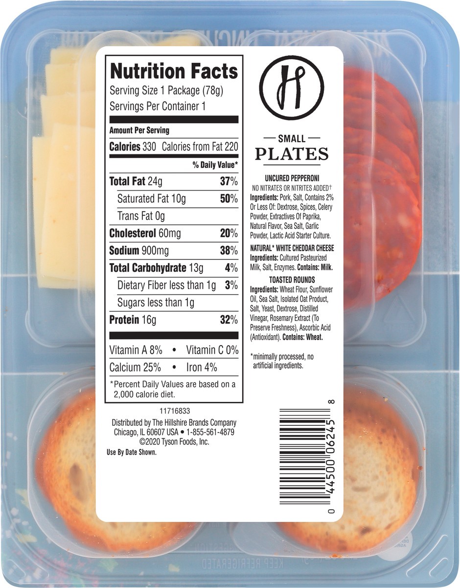 slide 2 of 5, Hillshire Snacking Small Plates, All Natural* Uncured Pepperoni Deli Lunch Meat with Natural* White Cheddar Cheese, 2.76 oz, 2.76 oz