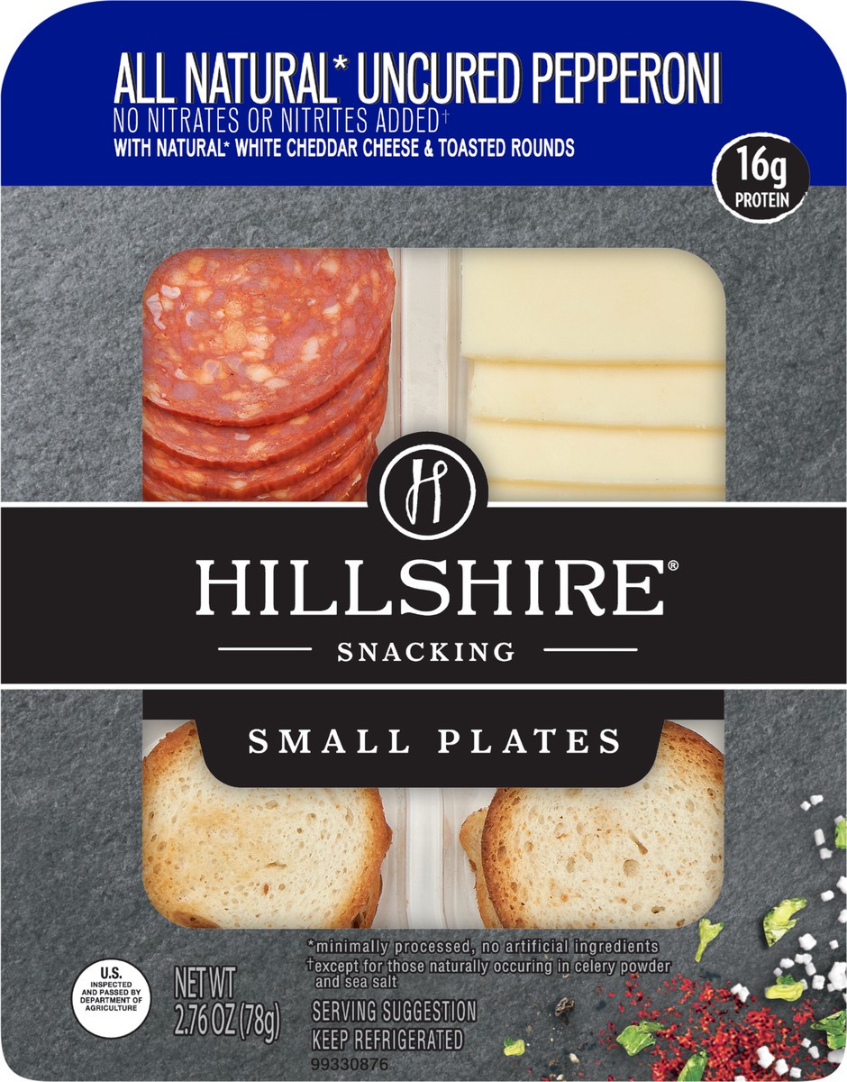 slide 3 of 5, Hillshire Snacking Small Plates, All Natural* Uncured Pepperoni Deli Lunch Meat with Natural* White Cheddar Cheese, 2.76 oz, 2.76 oz