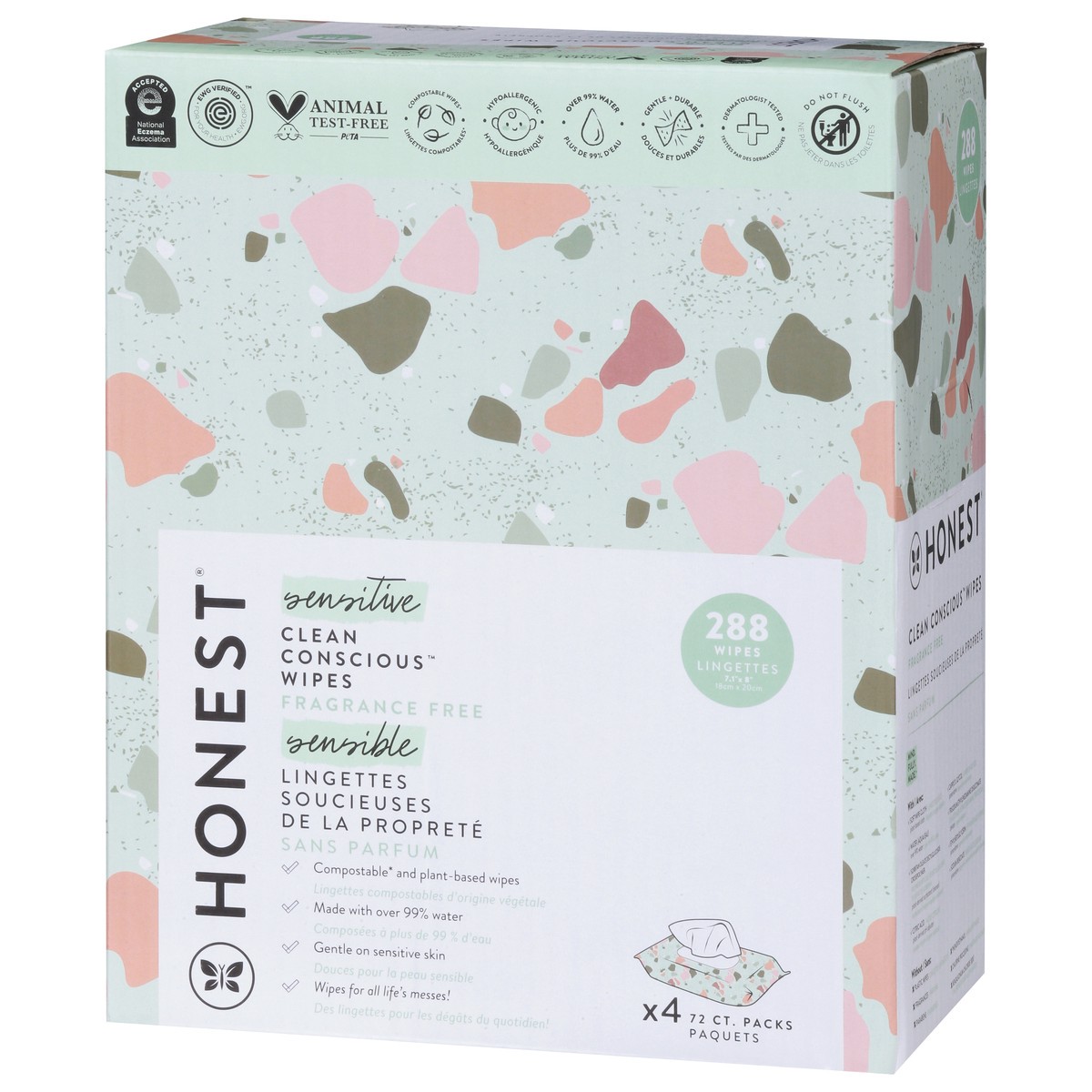 slide 3 of 9, Honest Sensitive Clean Conscious Fragrance Free Wipes 4 - 72 Wipe Packs, 4 ct