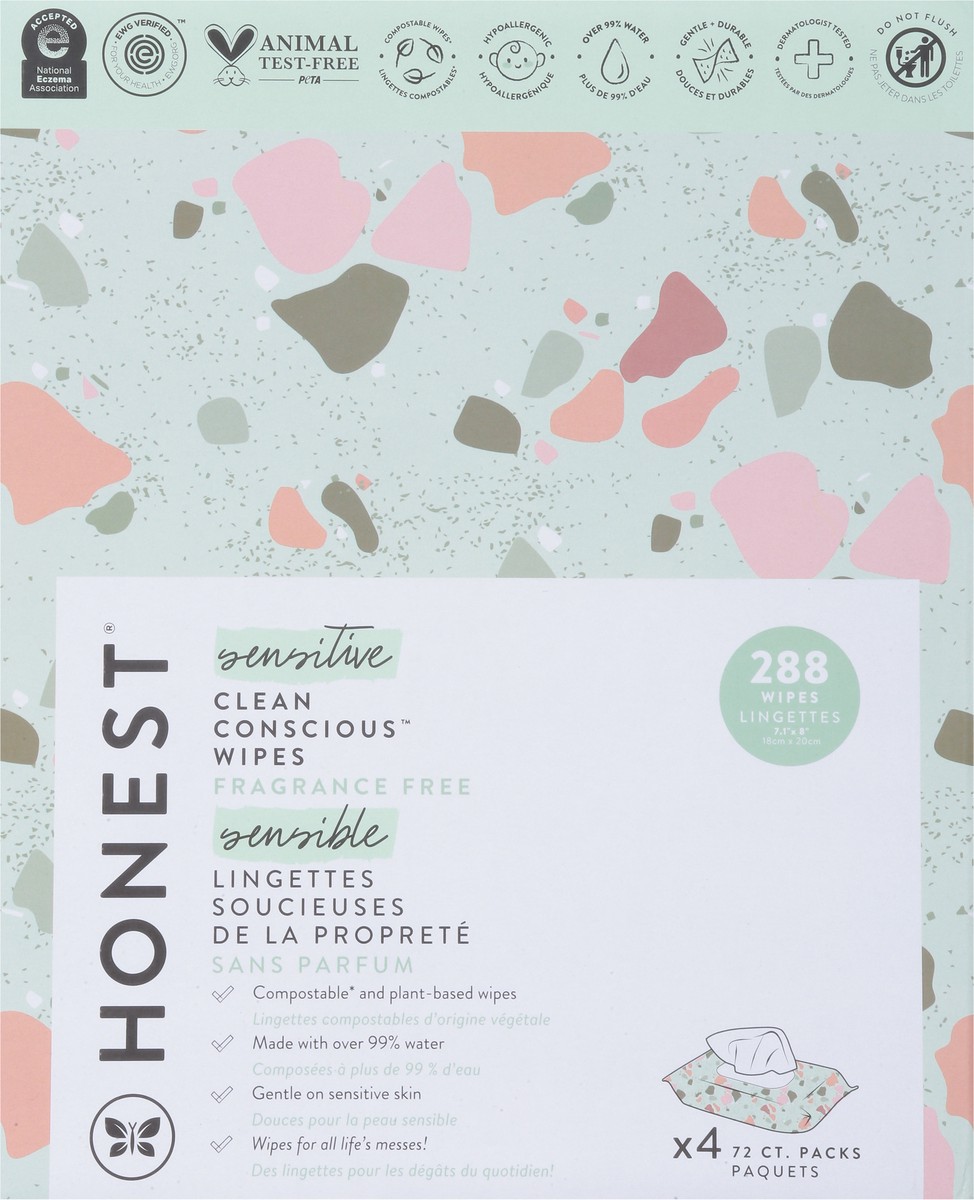 slide 9 of 9, Honest Sensitive Clean Conscious Fragrance Free Wipes 4 - 72 Wipe Packs, 4 ct