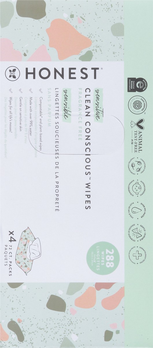 slide 7 of 9, Honest Sensitive Clean Conscious Fragrance Free Wipes 4 - 72 Wipe Packs, 4 ct