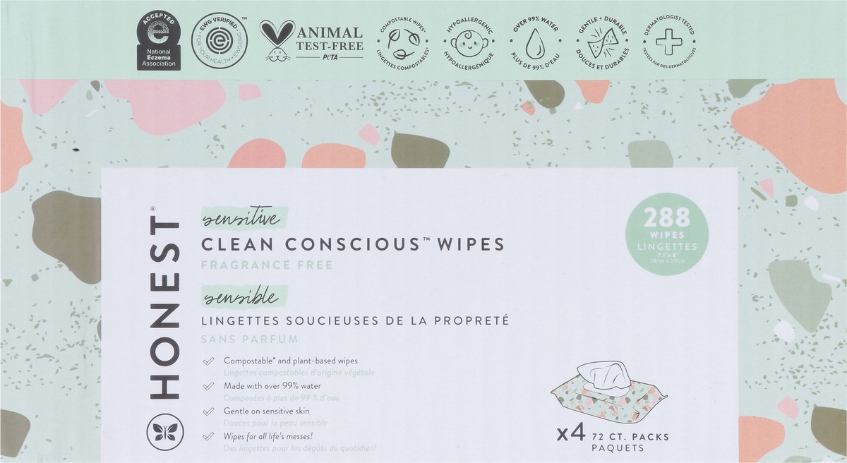 slide 2 of 9, Honest Sensitive Clean Conscious Fragrance Free Wipes 4 - 72 Wipe Packs, 4 ct