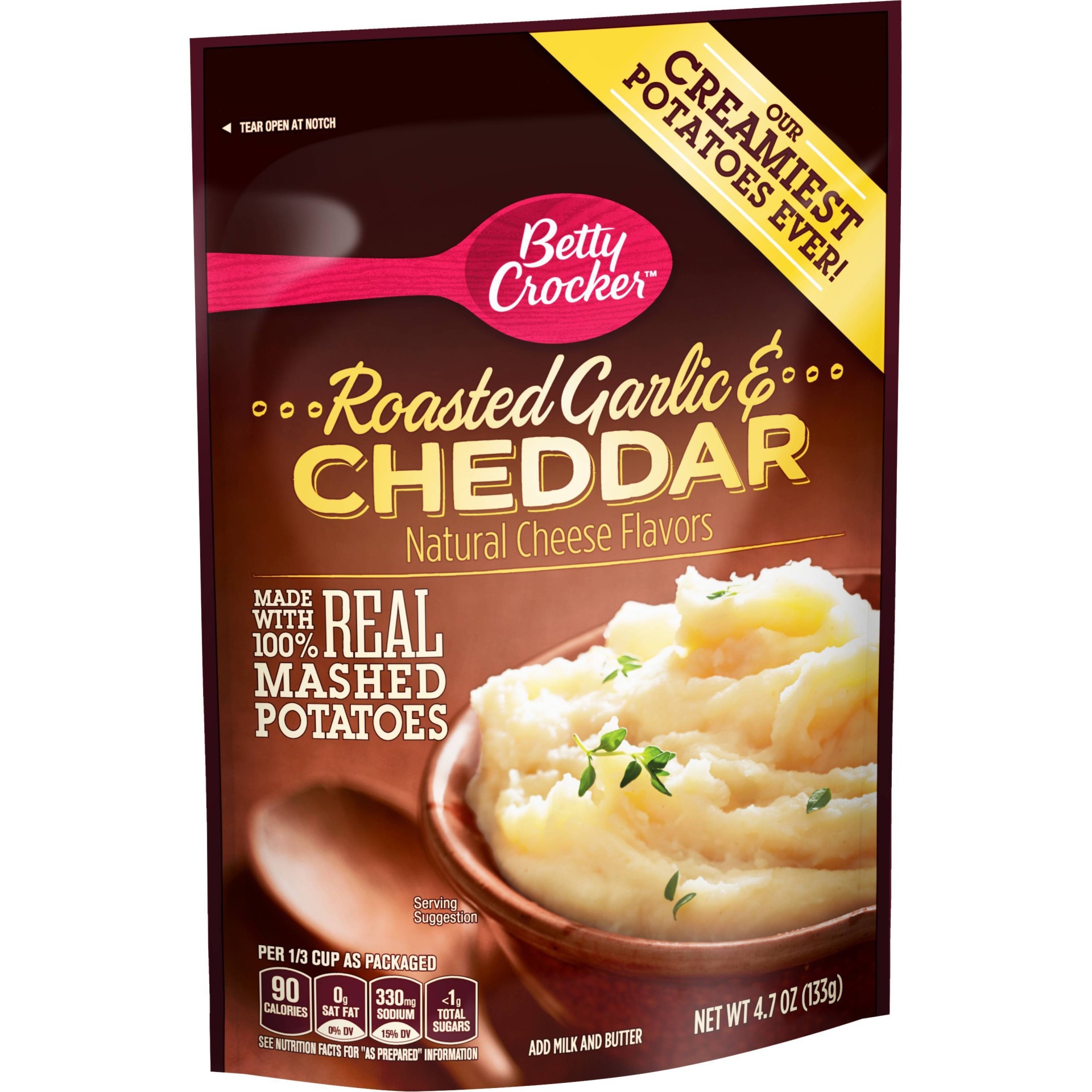 slide 1 of 1, Betty Crocker Mashed Potato Roasted Garlic & Cheddar Pouch, 4.7 oz