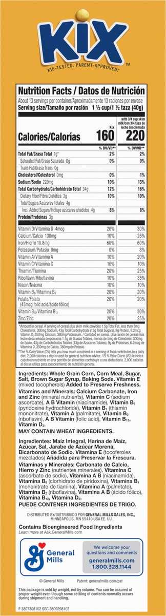 slide 7 of 14, Kix Whole Grain Breakfast Cereal, Crispy Corn Cereal Puffs, Family Size, 18 oz, 18 oz