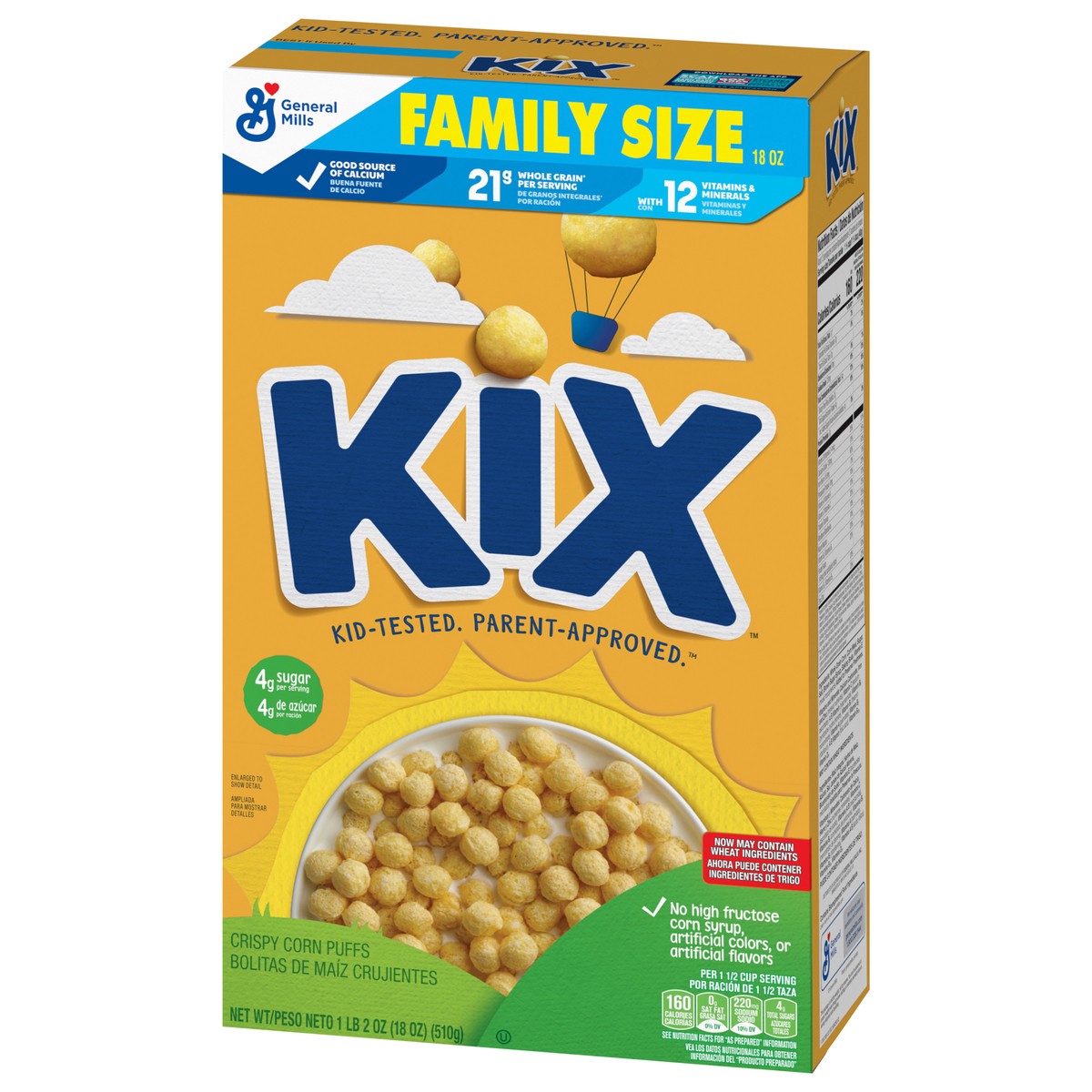 slide 4 of 14, Kix Whole Grain Breakfast Cereal, Crispy Corn Cereal Puffs, Family Size, 18 oz, 18 oz