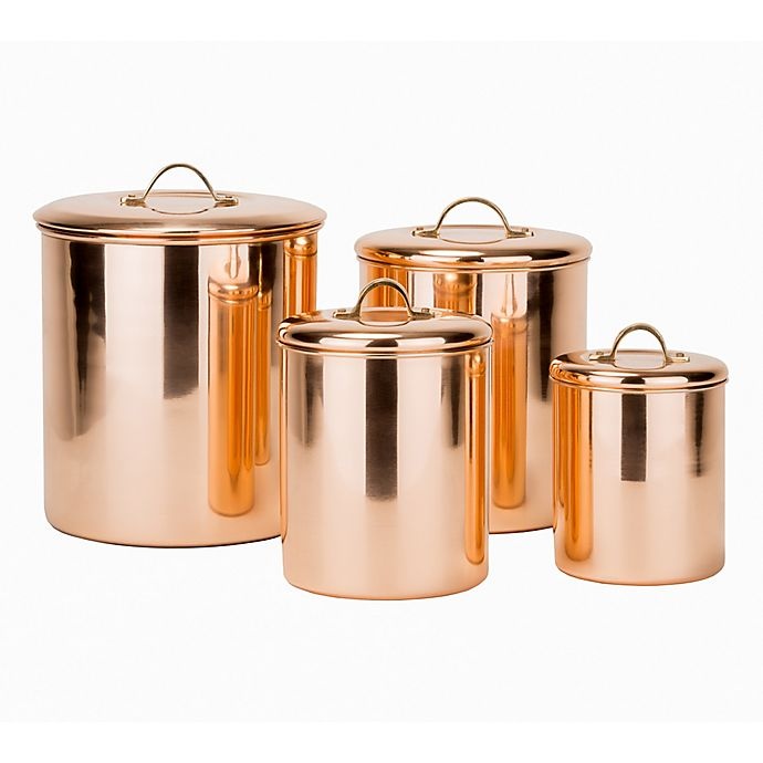 slide 1 of 2, Old Dutch International Polished Canister Set with Brass Handles - Copper, 4 ct