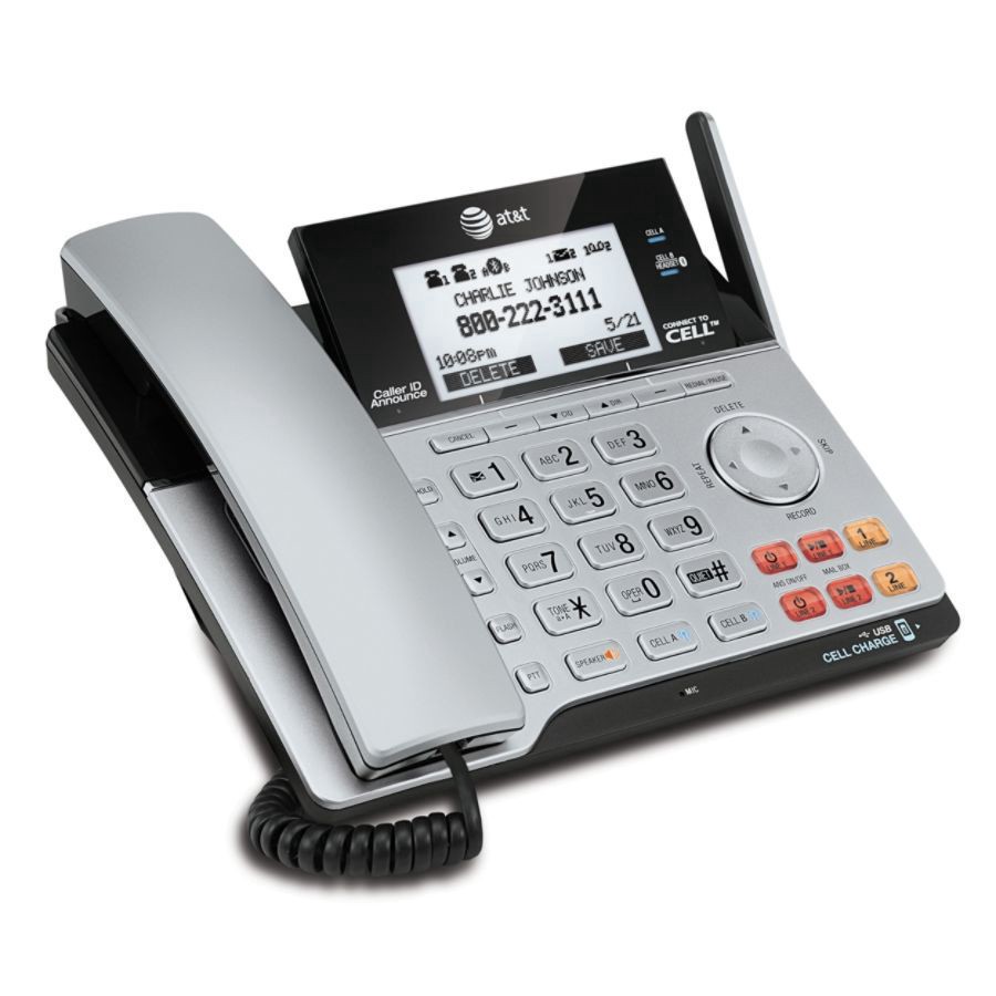 slide 2 of 3, AT&T TL86103 DECT 6.0 Connect to Cell 2-Line Corded/Cordless Answering System, Silver/Black, 1 Handset, 1 ct