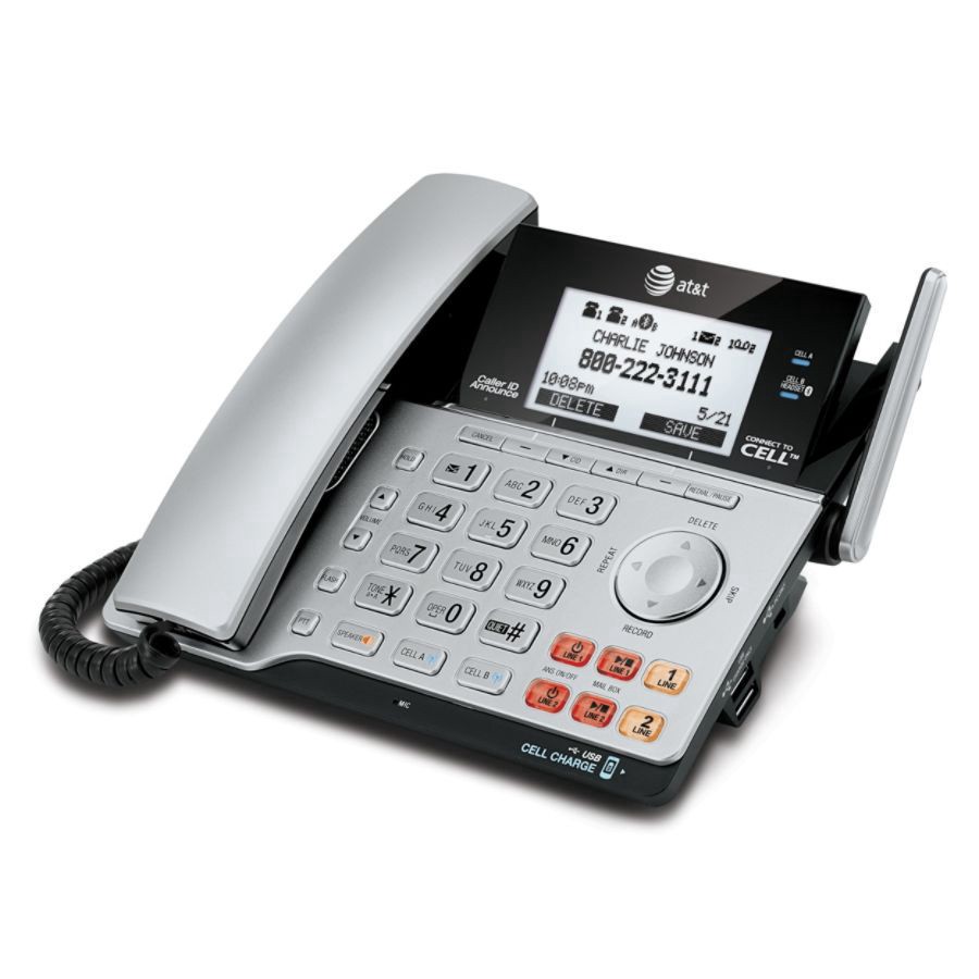 slide 3 of 3, AT&T TL86103 DECT 6.0 Connect to Cell 2-Line Corded/Cordless Answering System, Silver/Black, 1 Handset, 1 ct