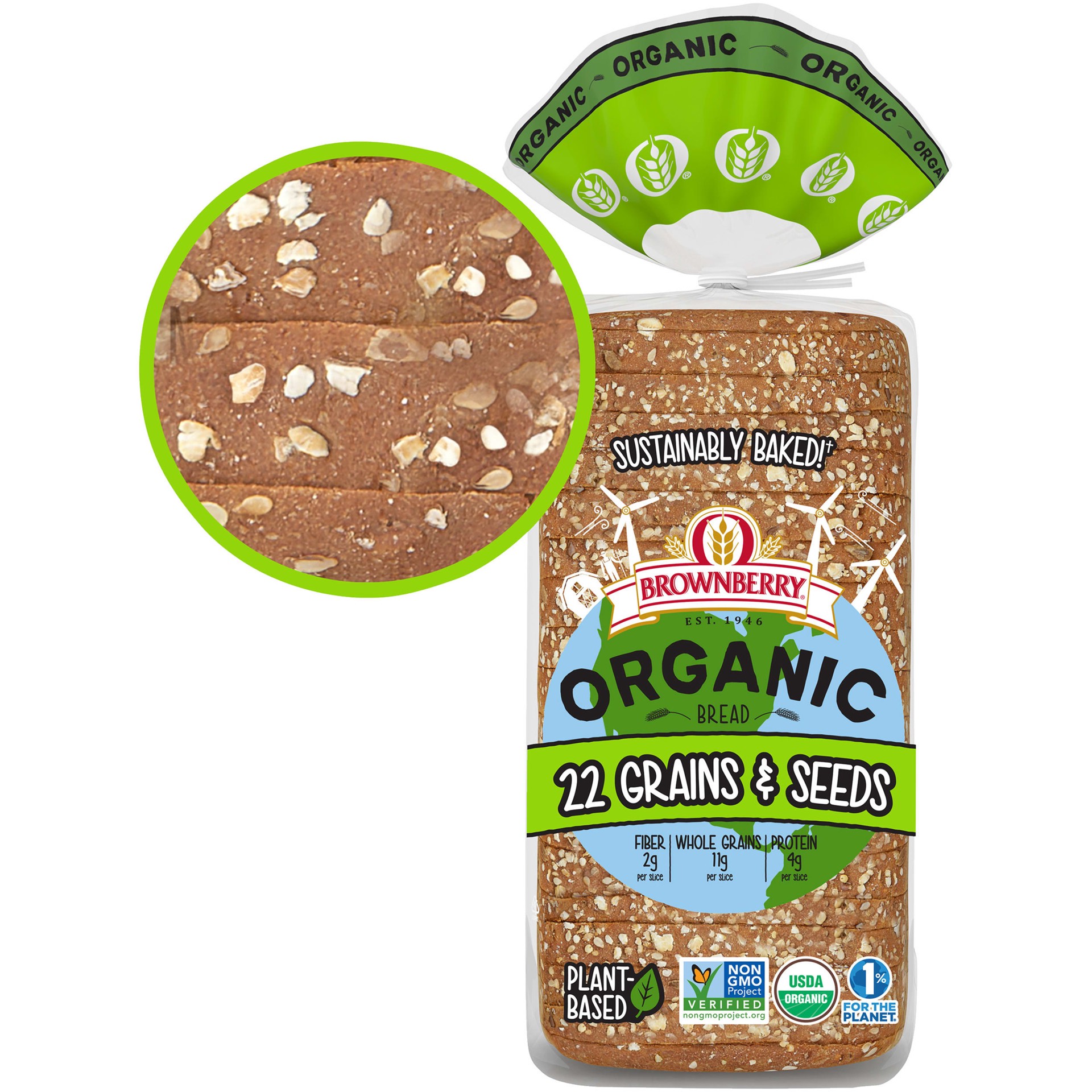 slide 1 of 5, Brownberry Organic 22 Whole Grains & Seeds Bread, 20 oz, Thin Sliced Multigrain Bread, Bag, 20 oz